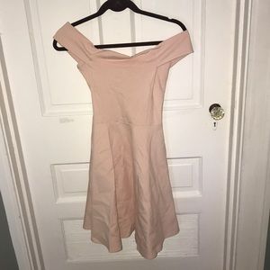 Beautiful blush pink off the shoulder dress!